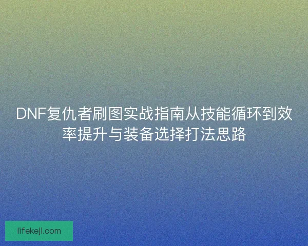 DNF复仇者刷图实战指南从技能循环到效率提升与装备选择打法思路